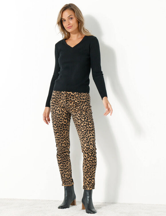 Pull col V, maille côtelée (noir) Pull col V, maille côtelée (noir)